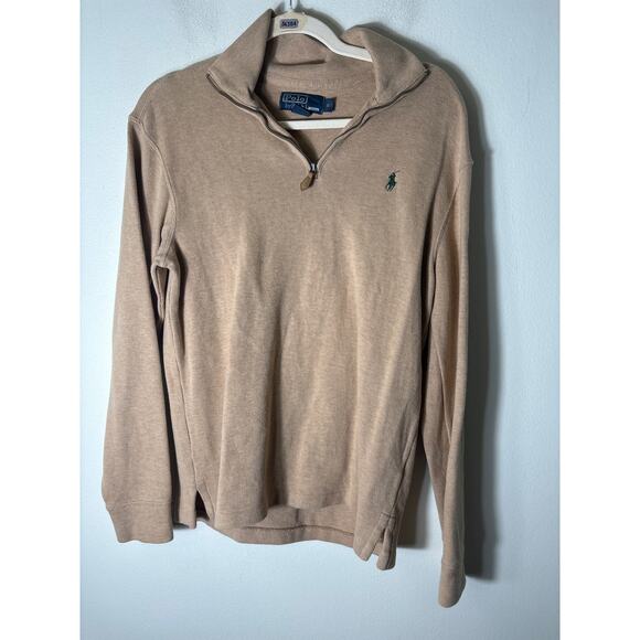 Polo by Ralph Lauren Tan Long Sleeve Cotton Quarter Zip Pullover Sz S - Picture 1 of 2